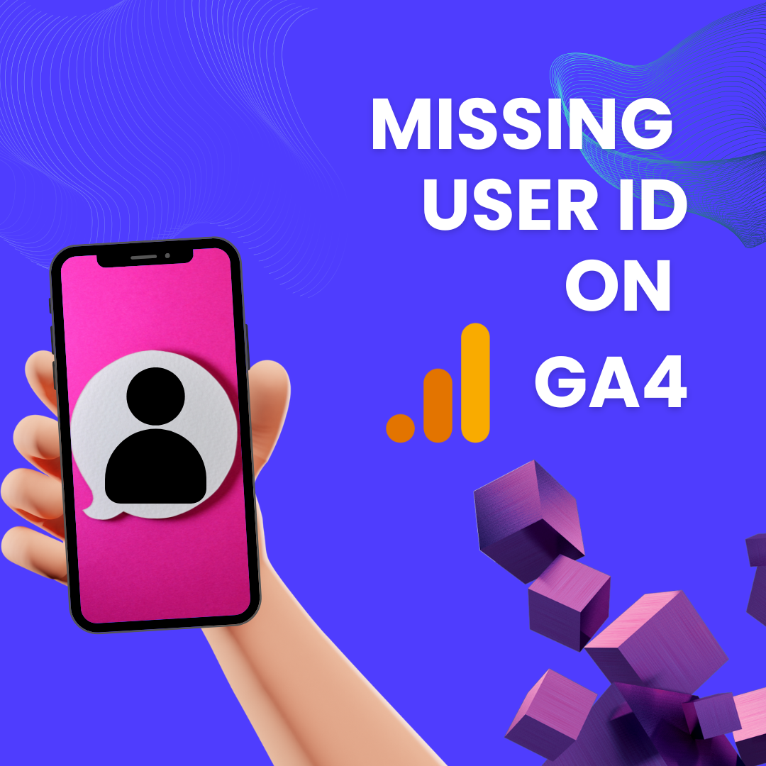 Missing User ID on GA4 visual with phone and Google Analytics logo