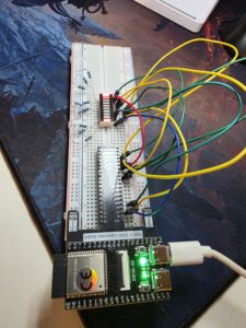 ESP32 S3 light bar project with multiple LEDs connected on breadboard using jumper wires