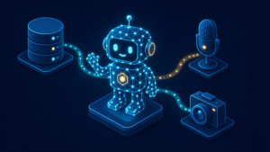 Local-first personal AI assistant running on local hardware, illustrated as a glowing neural network robot