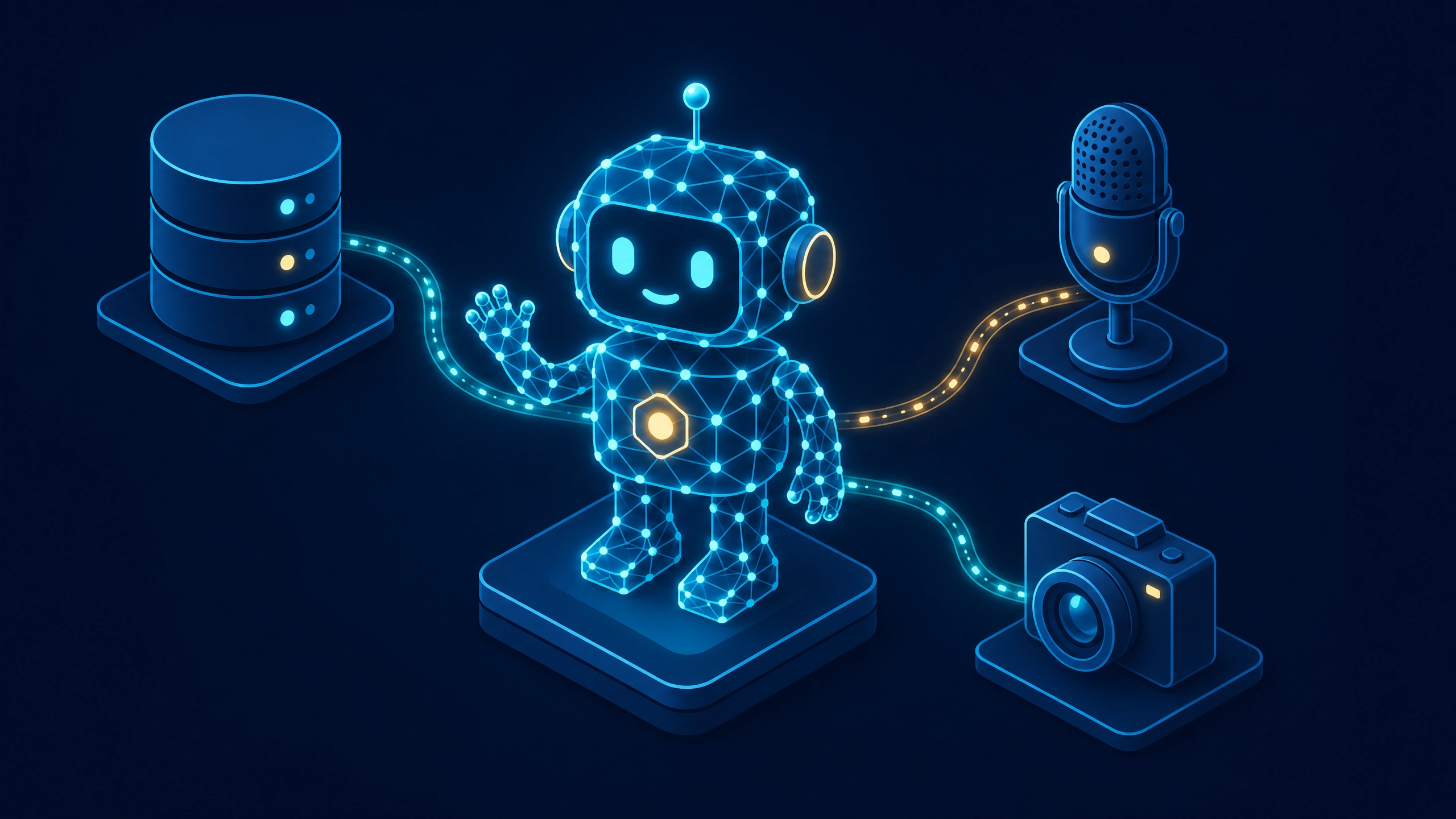 Local-first personal AI assistant running on local hardware, illustrated as a glowing neural network robot